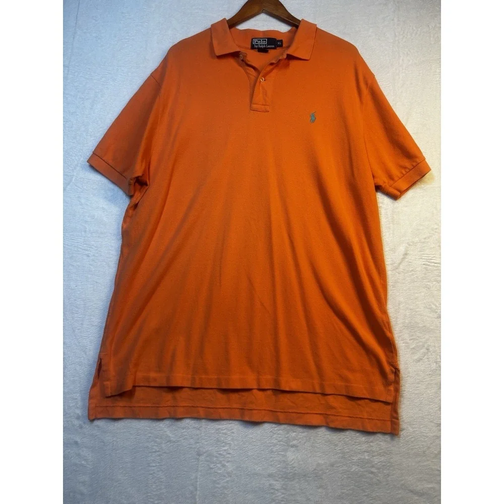 Polo Ralph Lauren Men's XL Orange Short Sleeve‎ Button Collared Shirt Vintage